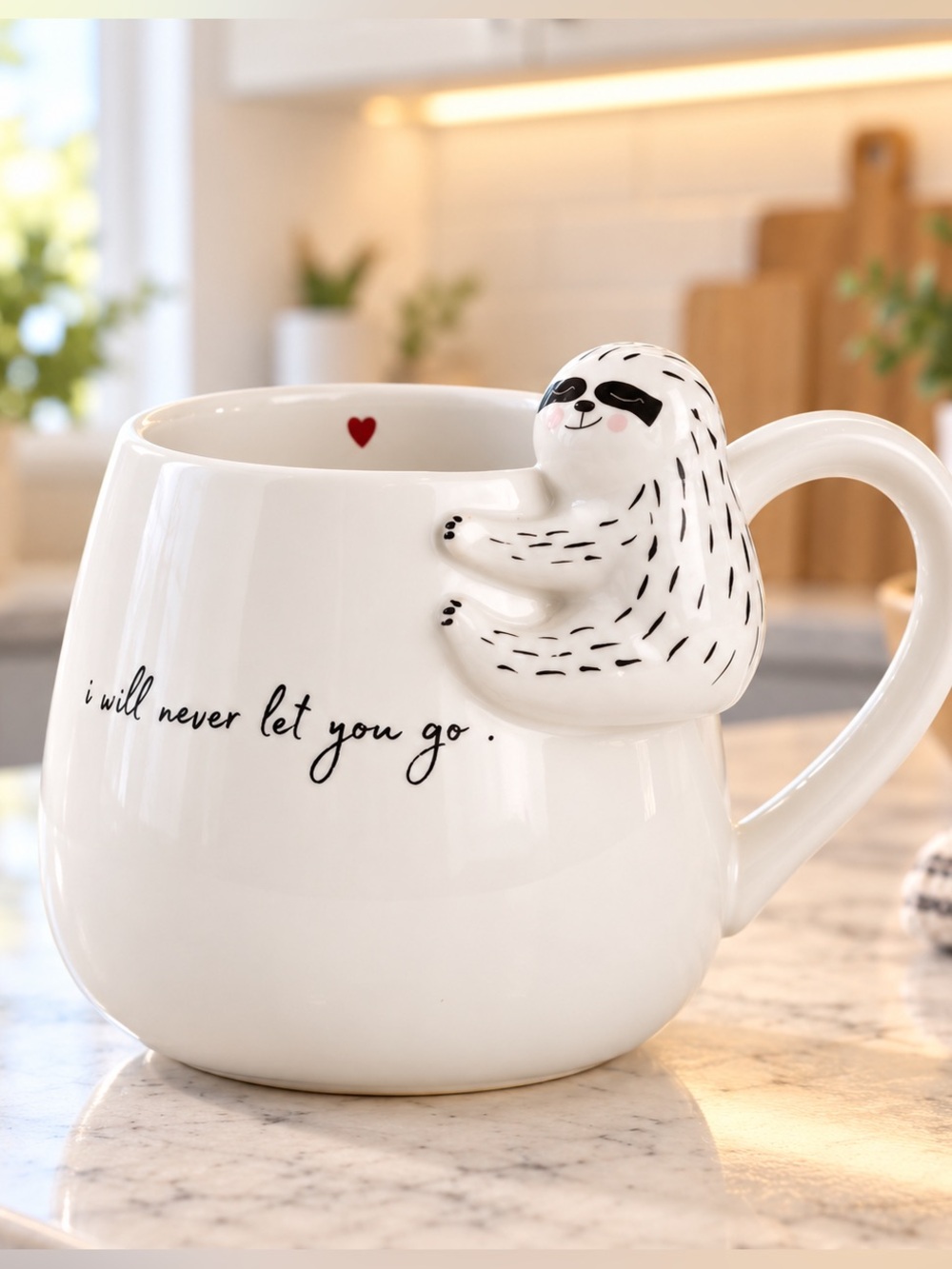 Cute Sloth Hug Mug Ceramic Coffee Cup “I Will Never Let You Go” Novelty Gift